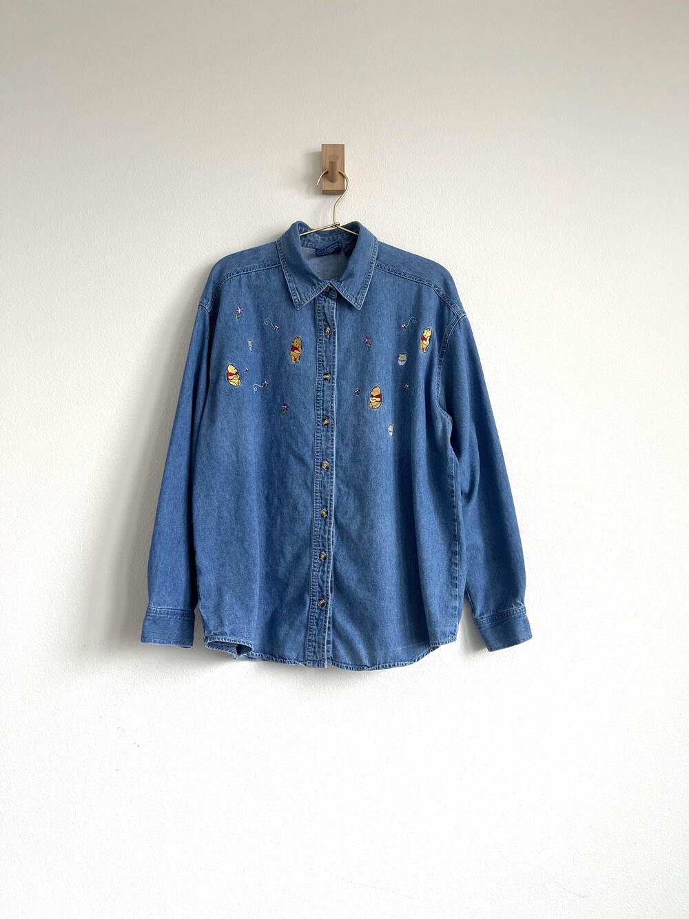 Vintage Disney Winnie the Pooh Embroidered Denim Button Down Shirt - Size L